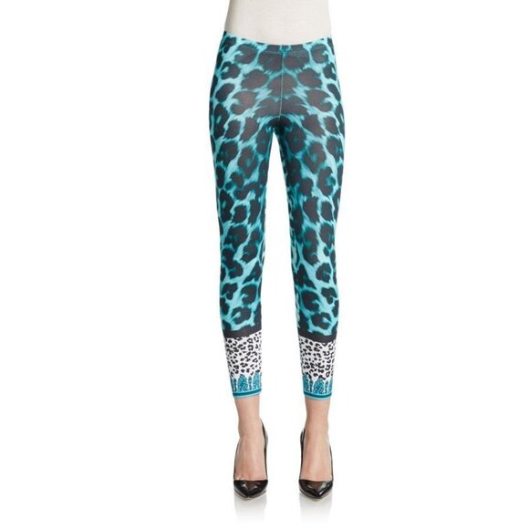 VERSUS by Versace ANIMAL PRINT Stretch Cotton LEGGING Turquoise ( S )